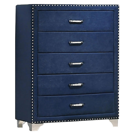 Melody Pacific Blue 5-Drawer Upholstered Chest from Coaster - Luna Furniture