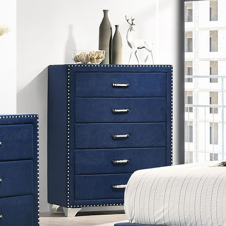 Melody Pacific Blue 5-Drawer Upholstered Chest from Coaster - Luna Furniture