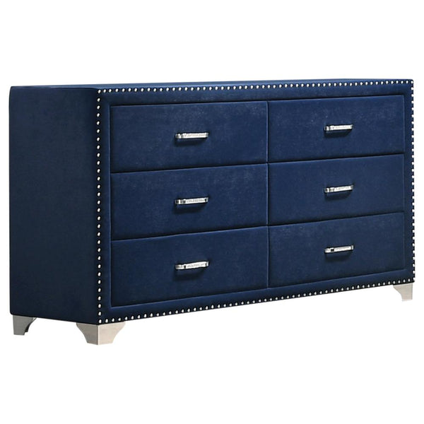 Melody Pacific Blue Upholstered 6-Drawer Dresser