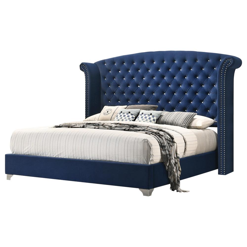 Melody Pacific Blue Upholstered Wingback Queen Bed from Coaster - Luna Furniture