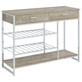 Melrose Gray Washed Oak and Chrome 2-Shelf Wine Cabinet with 2-Drawers from Coaster - Luna Furniture