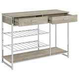 Melrose Gray Washed Oak and Chrome 2-Shelf Wine Cabinet with 2-Drawers from Coaster - Luna Furniture