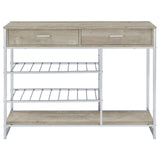 Melrose Gray Washed Oak and Chrome 2-Shelf Wine Cabinet with 2-Drawers from Coaster - Luna Furniture