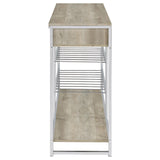 Melrose Gray Washed Oak and Chrome 2-Shelf Wine Cabinet with 2-Drawers from Coaster - Luna Furniture