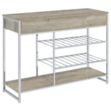 Melrose Gray Washed Oak and Chrome 2-Shelf Wine Cabinet with 2-Drawers from Coaster - Luna Furniture
