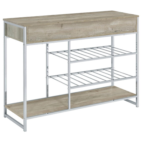 Melrose Gray Washed Oak and Chrome 2-Shelf Wine Cabinet with 2-Drawers from Coaster - Luna Furniture