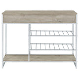 Melrose Gray Washed Oak and Chrome 2-Shelf Wine Cabinet with 2-Drawers from Coaster - Luna Furniture