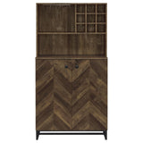 Mendoza Rustic Oak Herringbone and Gunmetal 2-Door Wine Cabinet from Coaster - Luna Furniture