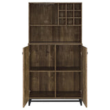 Mendoza Rustic Oak Herringbone and Gunmetal 2-Door Wine Cabinet from Coaster - Luna Furniture