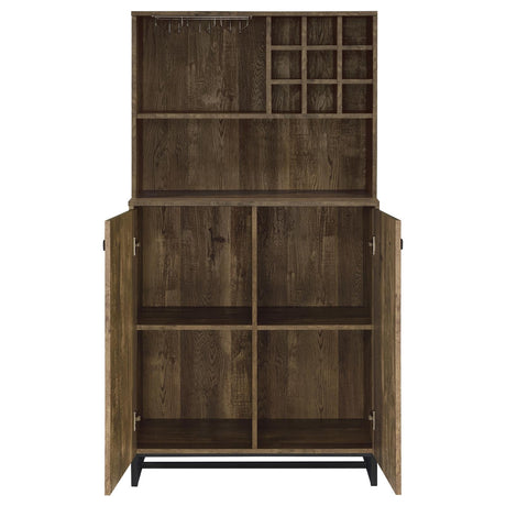 Mendoza Rustic Oak Herringbone and Gunmetal 2-Door Wine Cabinet from Coaster - Luna Furniture