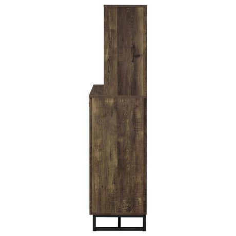 Mendoza Rustic Oak Herringbone and Gunmetal 2-Door Wine Cabinet from Coaster - Luna Furniture