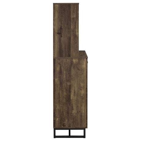 Mendoza Rustic Oak Herringbone and Gunmetal 2-Door Wine Cabinet from Coaster - Luna Furniture