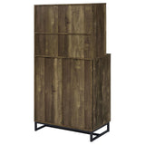 Mendoza Rustic Oak Herringbone and Gunmetal 2-Door Wine Cabinet from Coaster - Luna Furniture