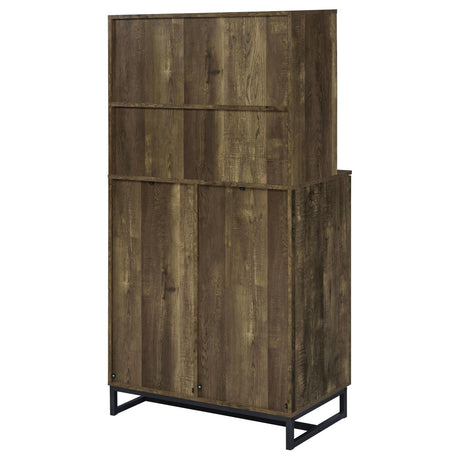 Mendoza Rustic Oak Herringbone and Gunmetal 2-Door Wine Cabinet from Coaster - Luna Furniture