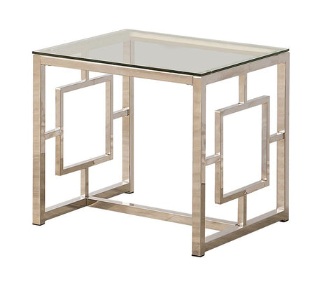 Merced Nickel Square Tempered Glass Top End Table from Coaster - Luna Furniture