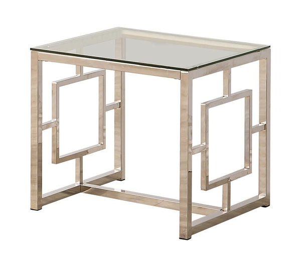 Merced Nickel Square Tempered Glass Top End Table