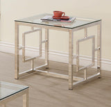 Merced Nickel Square Tempered Glass Top End Table from Coaster - Luna Furniture