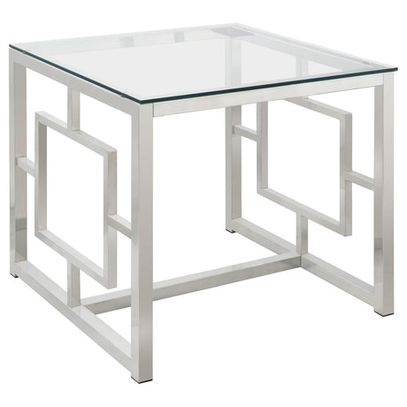Merced Nickel Square Tempered Glass Top End Table from Coaster - Luna Furniture