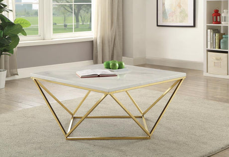 Meryl White and Gold Square Coffee Table from Coaster - Luna Furniture