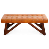 Mia Tan Leather Buttoned Bench from Midinmod - Luna Furniture
