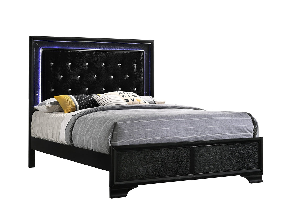 Micah Black Full LED Upholstered Panel Bed from Crown Mark - Luna Furniture
