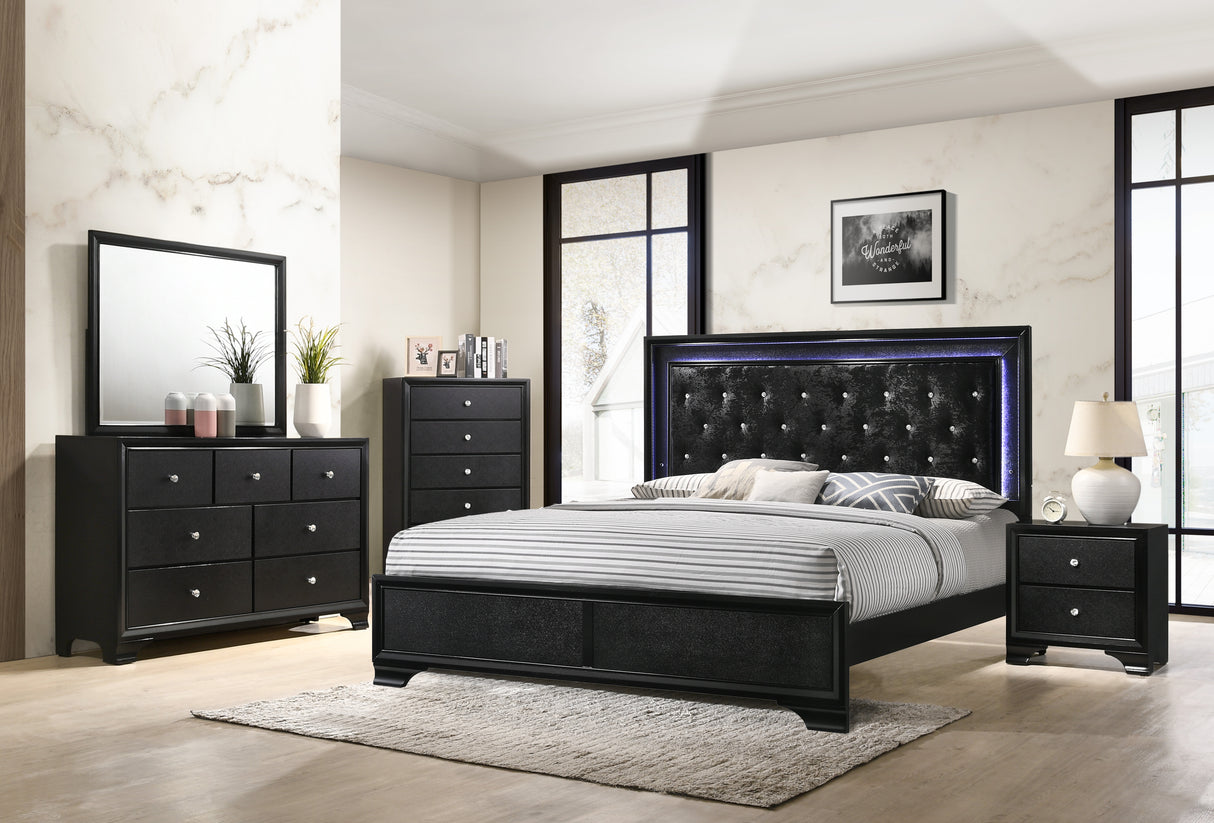 Micah Black King LED Upholstered Panel Bed from Crown Mark - Luna Furniture
