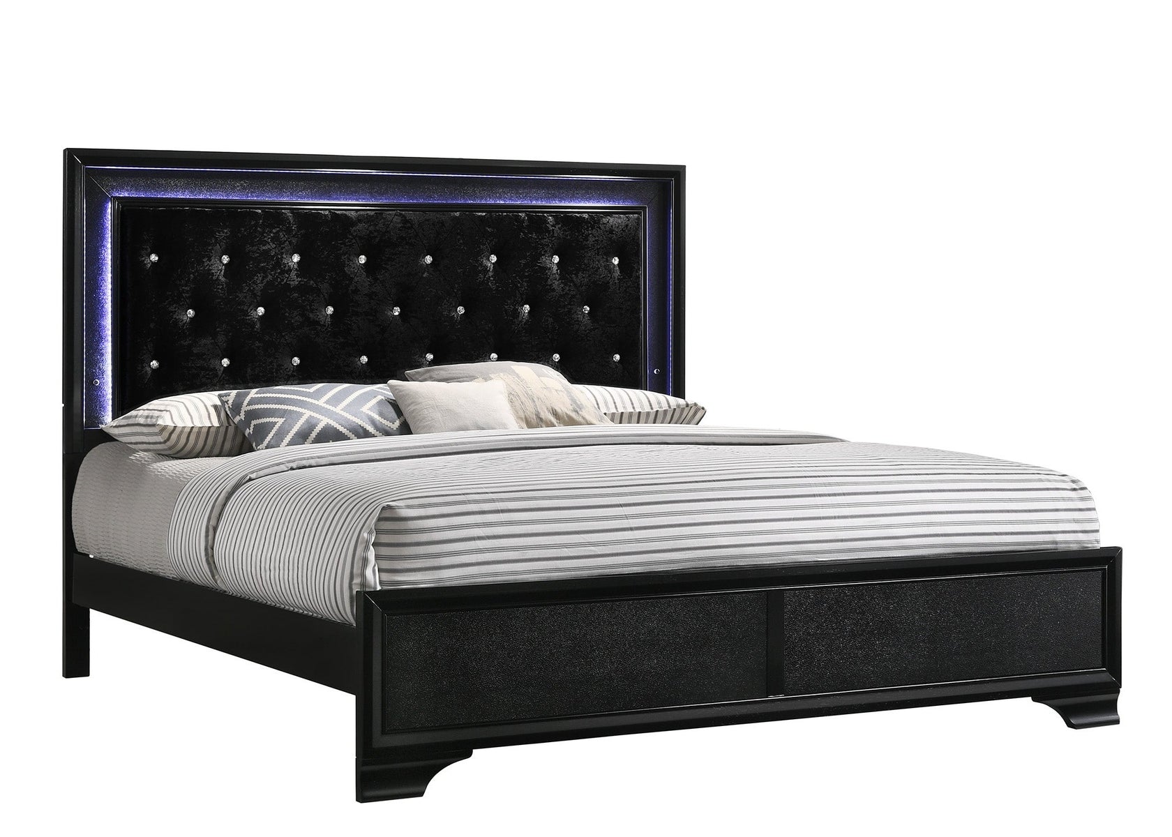 Micah Black King LED Upholstered Panel Bed from Crown Mark - Luna Furniture
