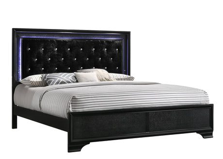 Micah Black King LED Upholstered Panel Bed from Crown Mark - Luna Furniture