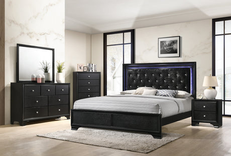 Micah Black LED Upholstered Panel Bedroom Set from Crown Mark - Luna Furniture
