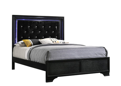 Micah Black Queen LED Upholstered Panel Bed from Crown Mark - Luna Furniture