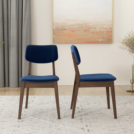 Mid-Century Modern Velvet Solid Back Side Chair (Set of 2) Teal Blue Velvet from Midinmod - Luna Furniture