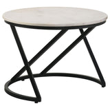 Miguel White and Black Marble Top Round Accent Table from Coaster - Luna Furniture