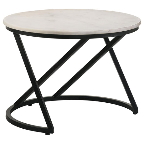 Miguel White and Black Marble Top Round Accent Table from Coaster - Luna Furniture