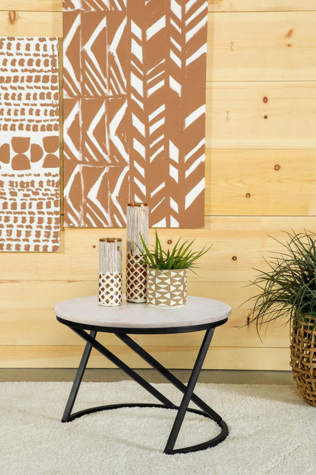 Miguel White and Black Marble Top Round Accent Table from Coaster - Luna Furniture