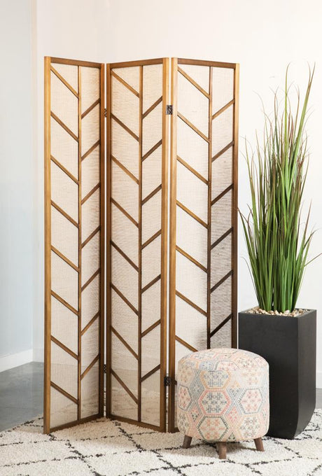 Mila Walnut and Linen Foldable 3-Panel Screen from Coaster - Luna Furniture