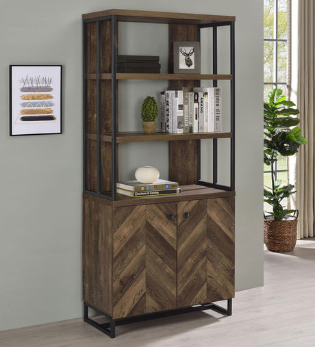 Millbrook Gunmetal and Rustic Oak Herringbone 2-Door Bookcase from Coaster - Luna Furniture