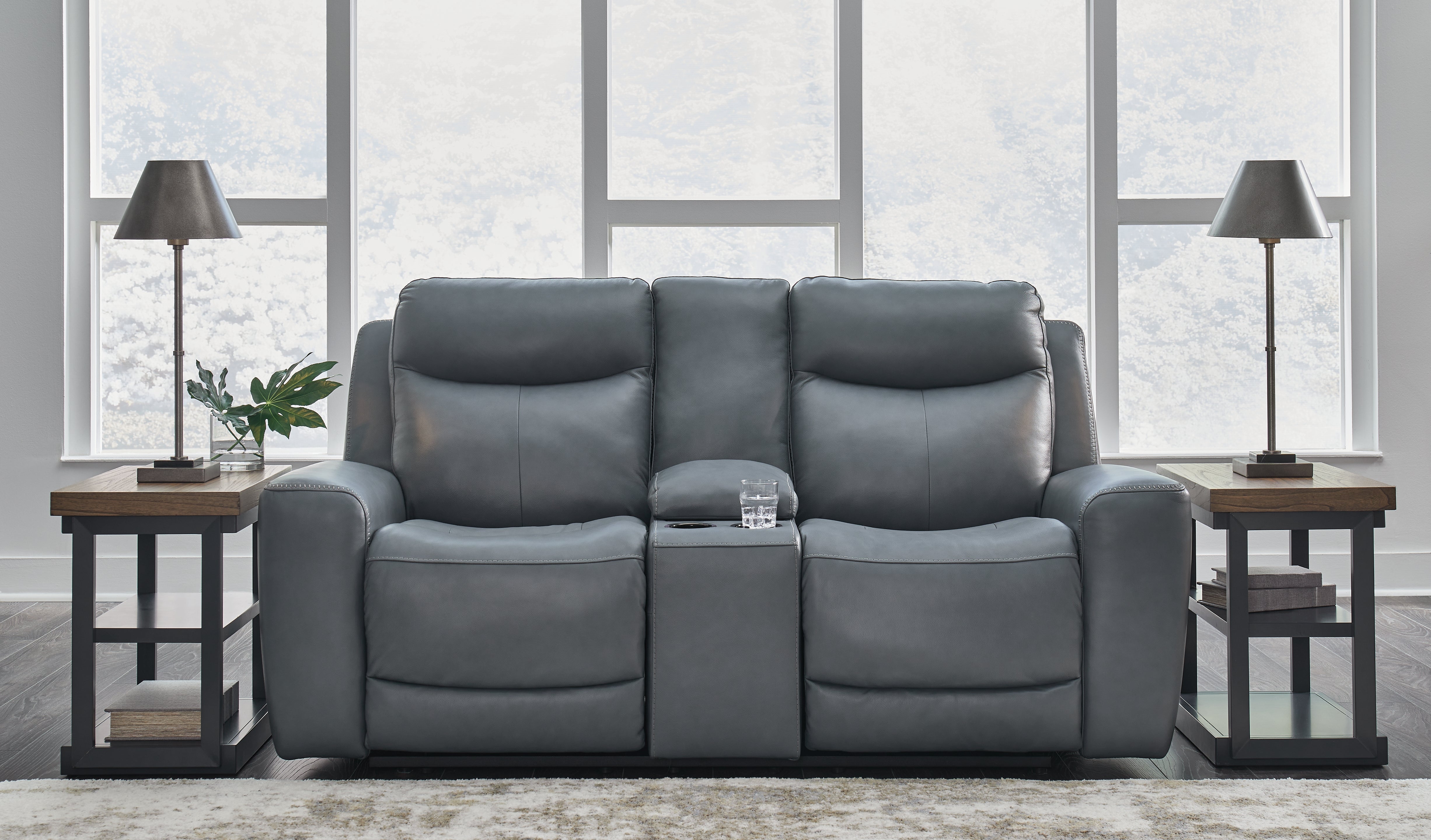 Mindanao Steel Power Reclining Loveseat with Console - Luna Furniture