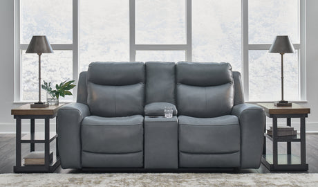Mindanao Steel Power Reclining Loveseat with Console from Ashley - Luna Furniture