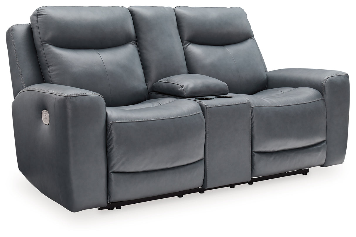 Mindanao Steel Power Reclining Loveseat with Console from Ashley - Luna Furniture