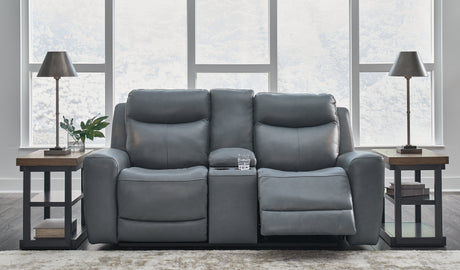 Mindanao Steel Power Reclining Loveseat with Console from Ashley - Luna Furniture