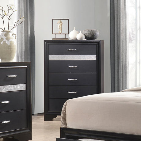 Miranda Black and Rhinestone 5-Drawer Chest from Coaster - Luna Furniture