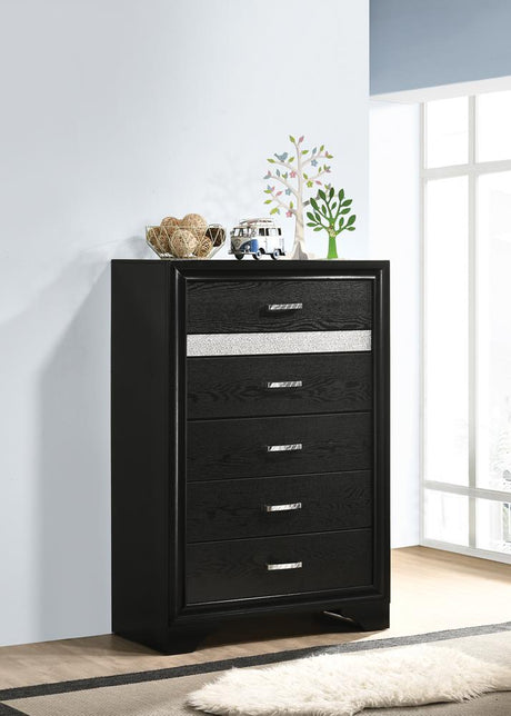 Miranda Black and Rhinestone 5-Drawer Chest from Coaster - Luna Furniture