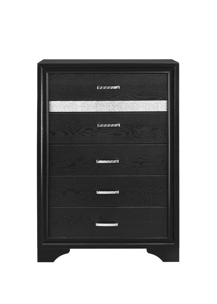Miranda Black and Rhinestone 5-Drawer Chest from Coaster - Luna Furniture