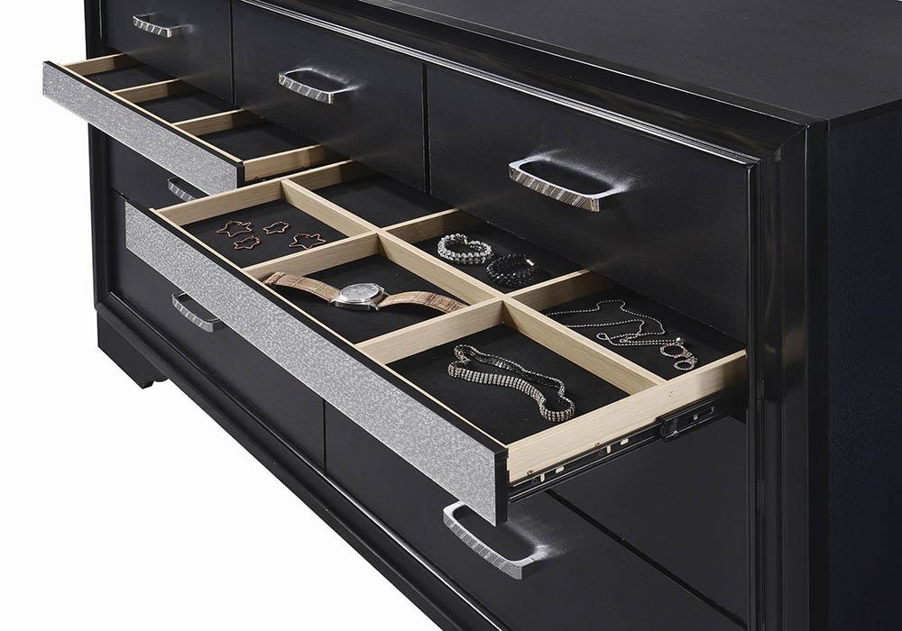 Miranda Black and Rhinestone 7-Drawer Dresser from Coaster - Luna Furniture