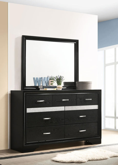 Miranda Black and Rhinestone 7-Drawer Dresser with Mirror from Coaster - Luna Furniture