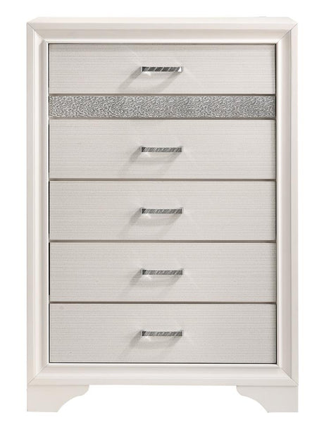 Miranda White and Rhinestone 5-Drawer Chest from Coaster - Luna Furniture