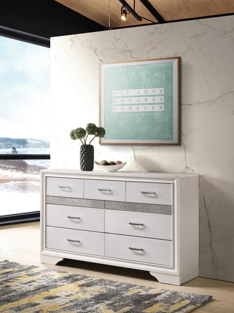 Miranda White and Rhinestone 7-Drawer Dresser from Coaster - Luna Furniture