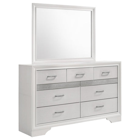 Miranda White and Rhinestone 7-Drawer Dresser with Mirror from Coaster - Luna Furniture