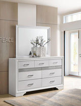 Miranda White and Rhinestone 7-Drawer Dresser with Mirror from Coaster - Luna Furniture