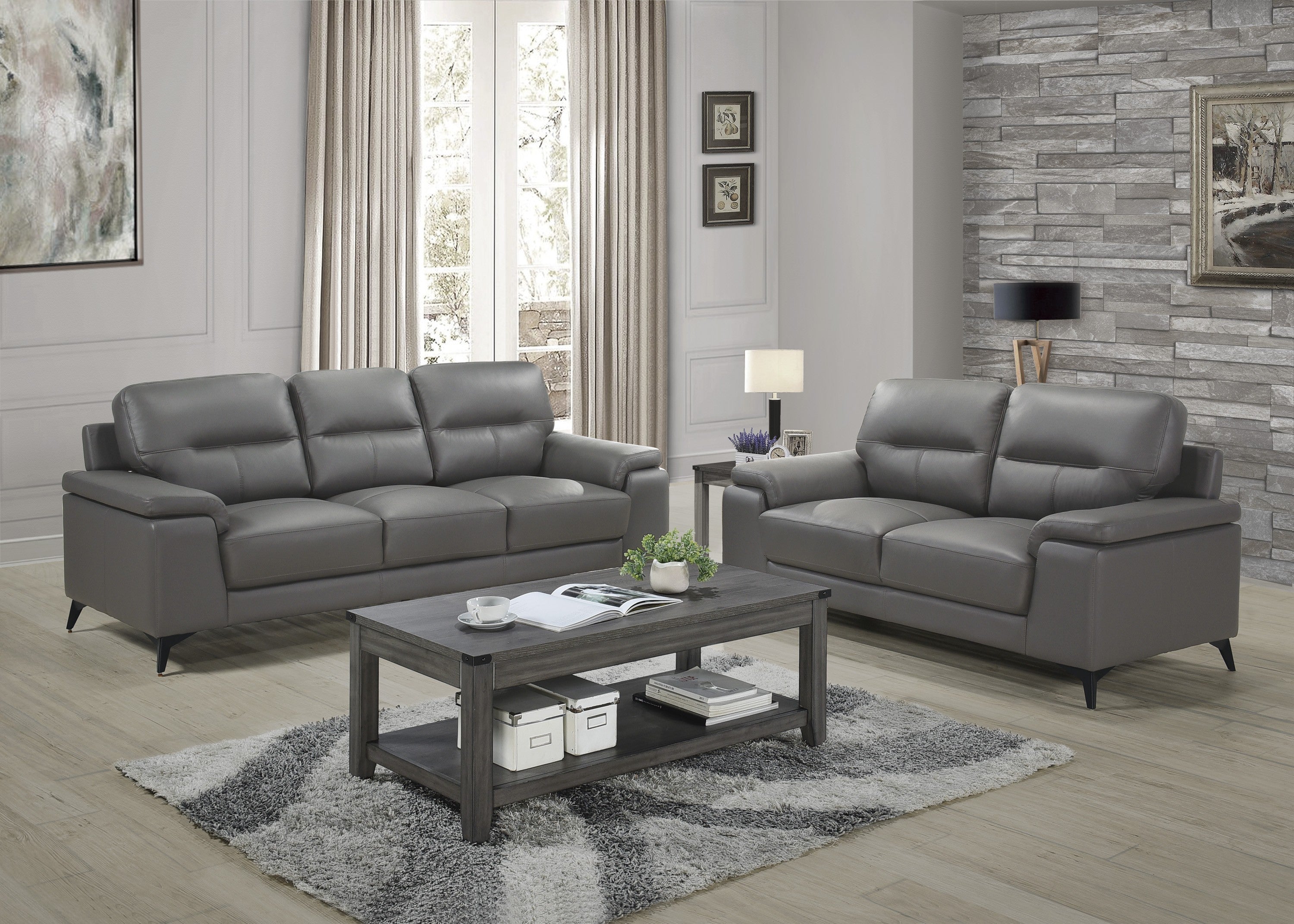 Mischa Top-Grain Leather Living Room Set - Thumbnail 5